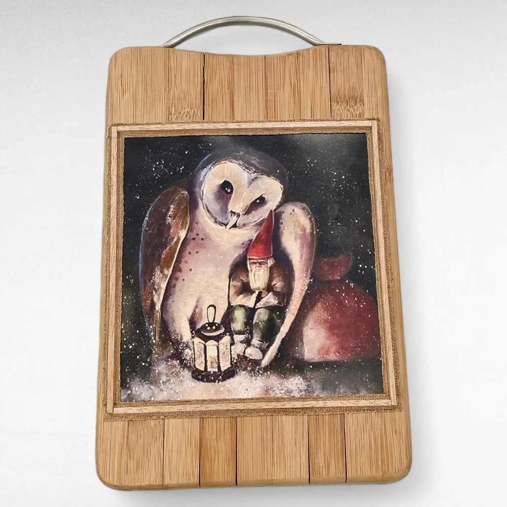 Owl with Gnome Picture on wood